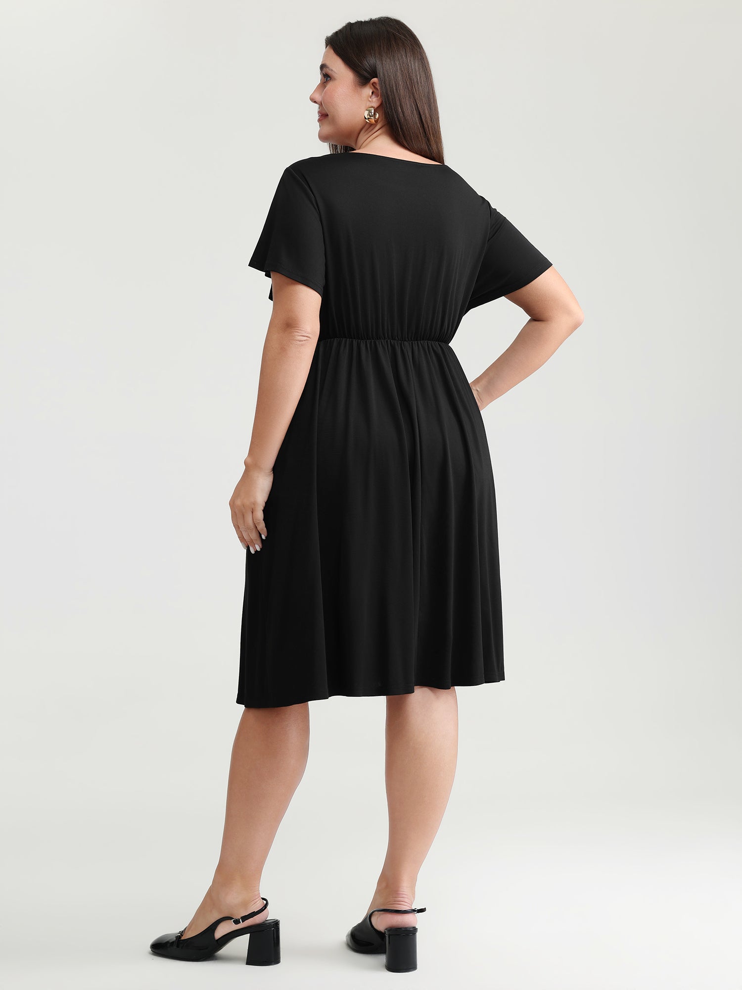 Stretch Knit Pockets Waist-Buckle Mini Dress