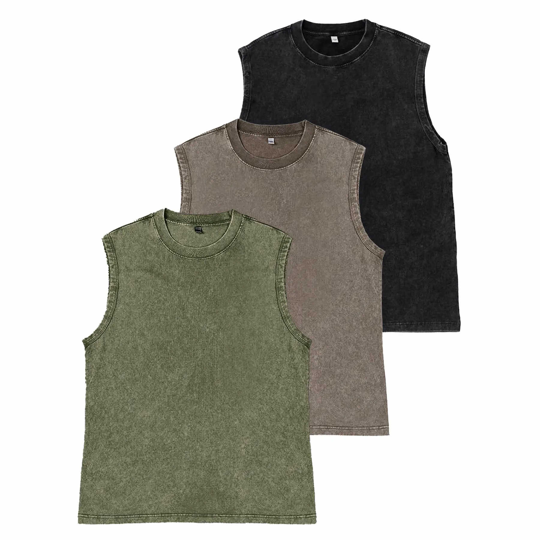 Unisex Cotton Workout Tank Tops Sleeveless Acid Wash Tshirts