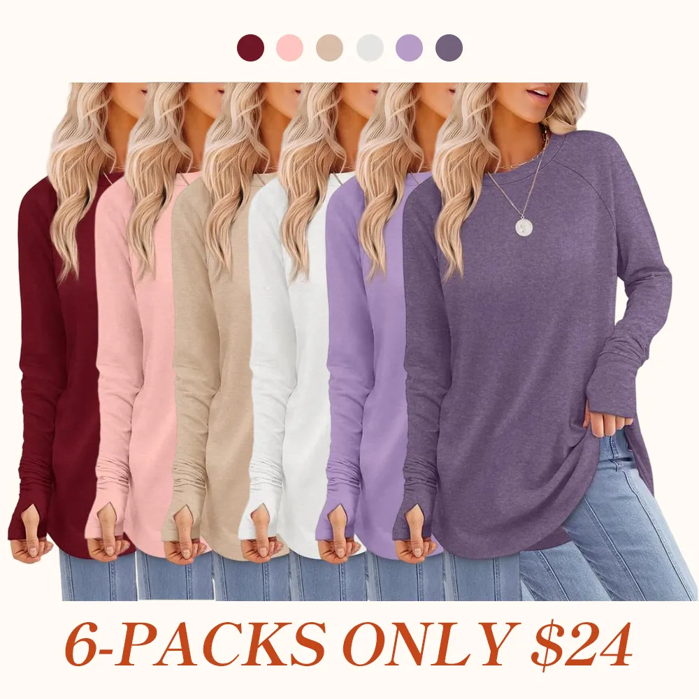 Womens Tunic Tops to Wear with Leggings Long Sleeve Thumb Hole Shirts