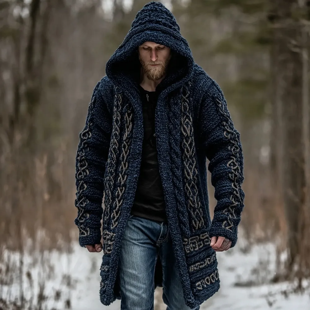 Men's Viking Inspired Vintage Chunky Knit Sweater Coat