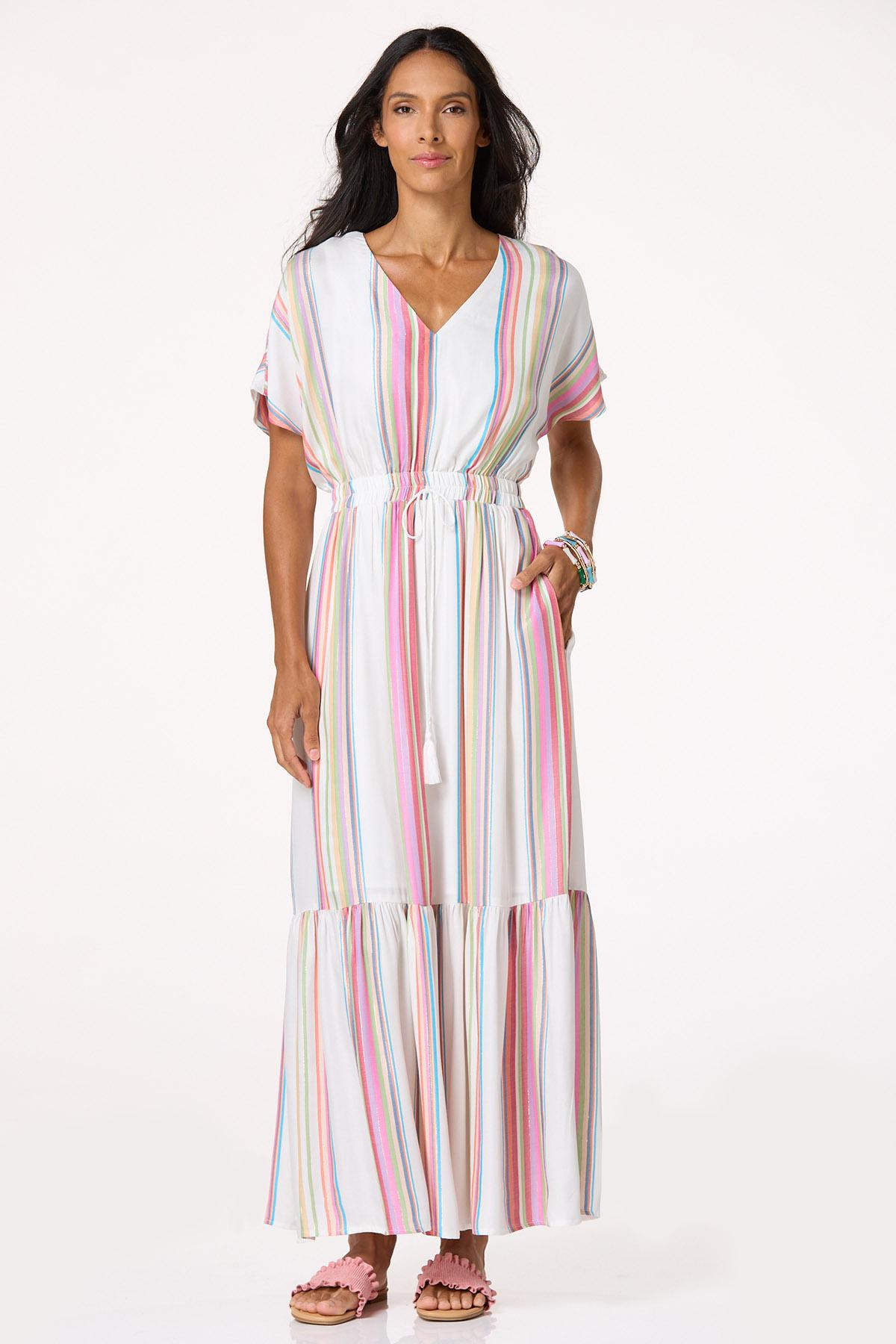 Multicolor Striped Tassel Waist Dress