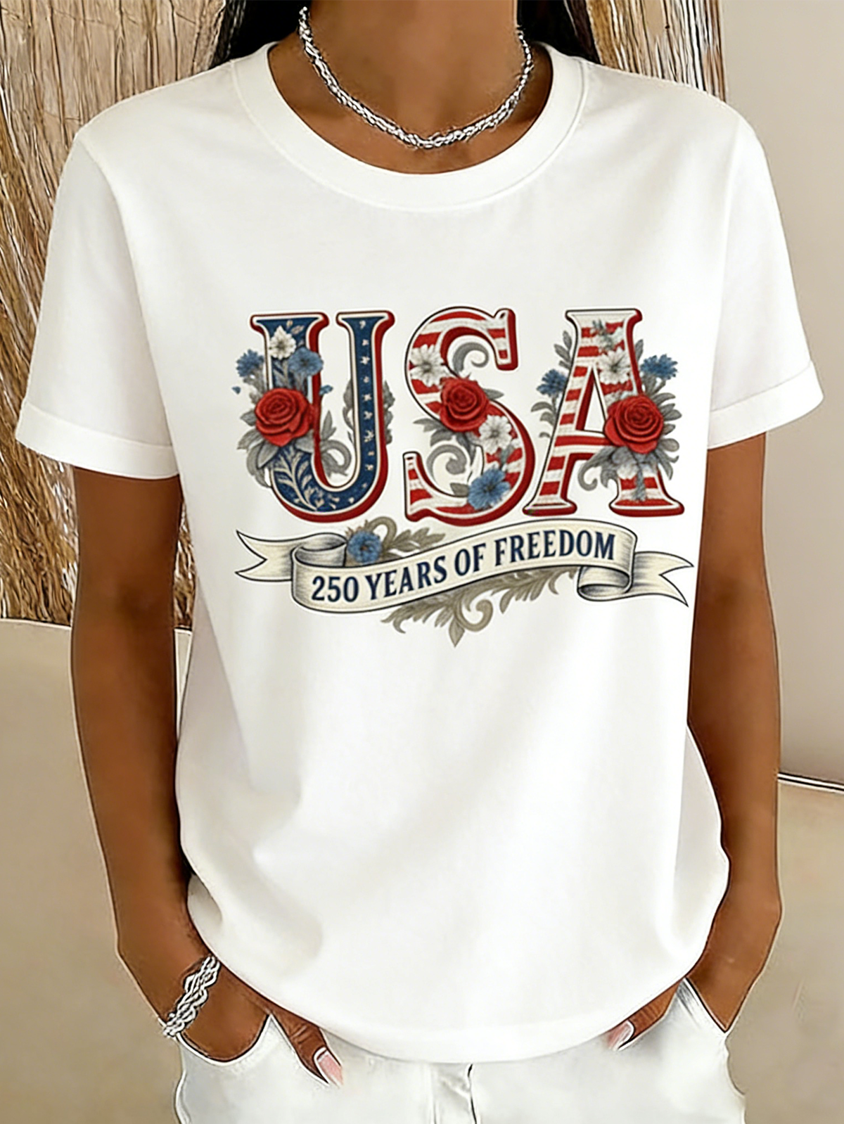 Cotton Independence Day Crew Neck Casual T-Shirt