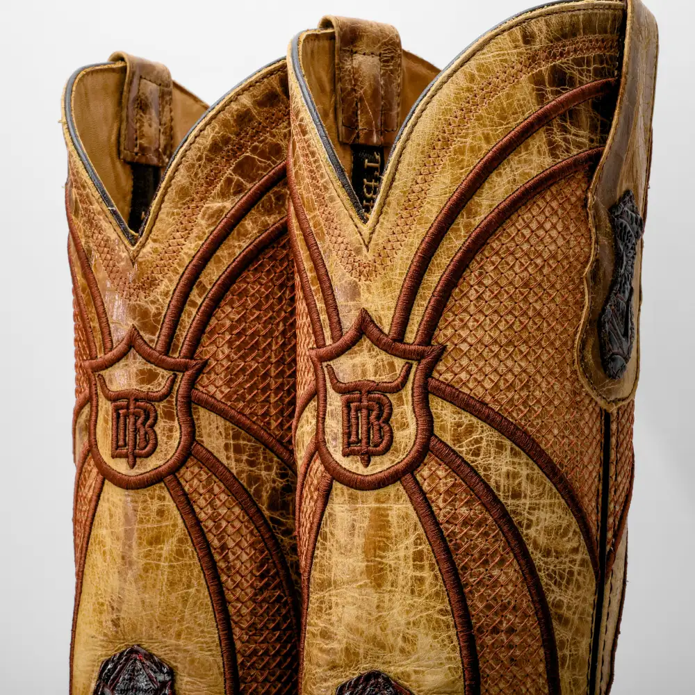 Brown Hand-Tooled Leather Boots - Square Toe