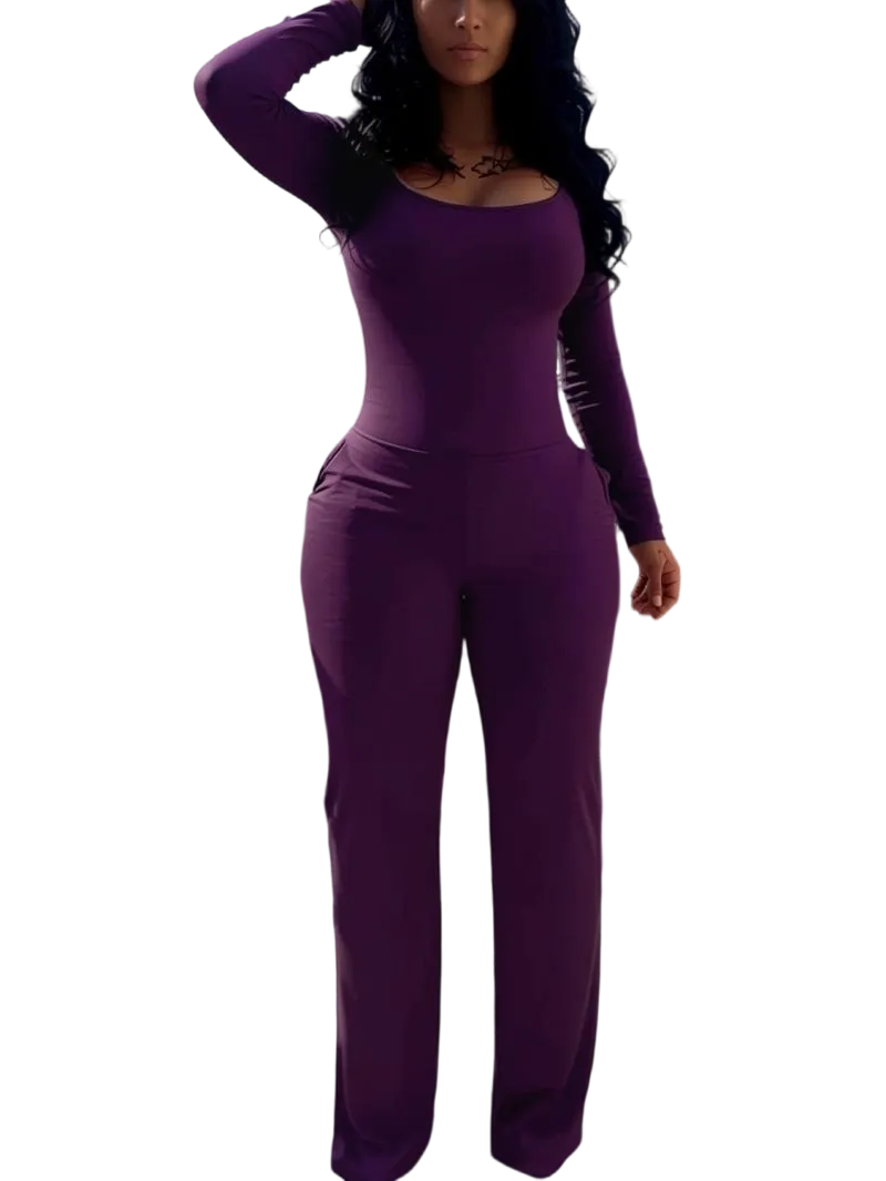 Women's Sexy Plain Long Sleeve Jumpsuit, Fall & Winter Fashion