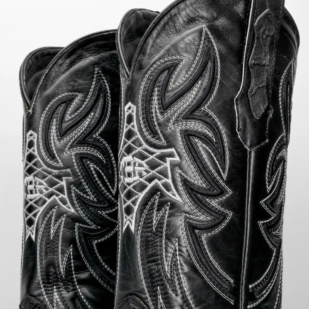 Matte Black Mini Pirarucu Leather Boots - Square Toe