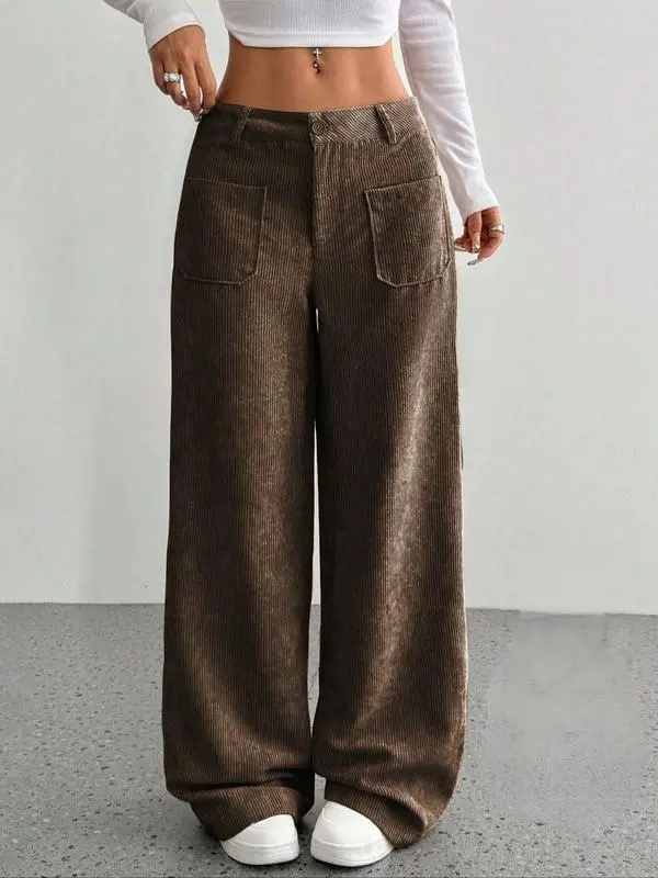 Women's Casual Loose-Fitting Wide Leg Pants with Front and Back Pockets