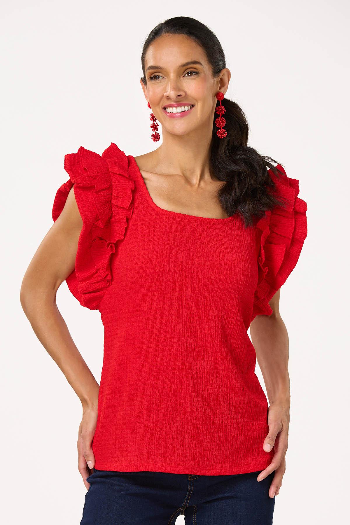 Textured Ruffled Sleeve Top