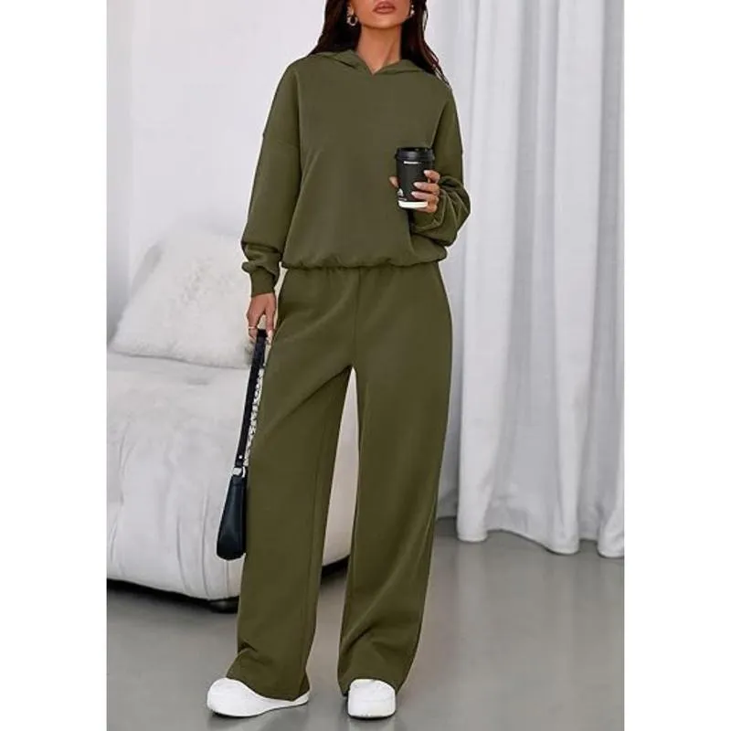 Womens Sweatsuits 2 Piece Set Casual Winter Long Sleeve Hoodie Loose Wide Leg Sweatpants Fall Tracksuit