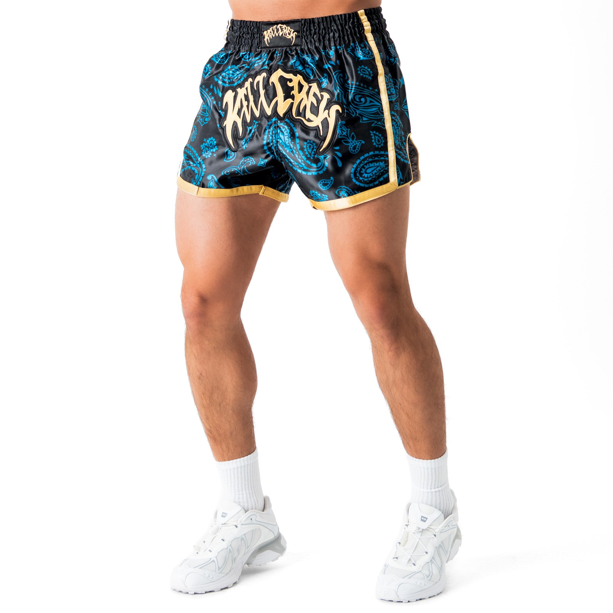 BANDANA FIGHT SHORTS - TEAL / GOLD