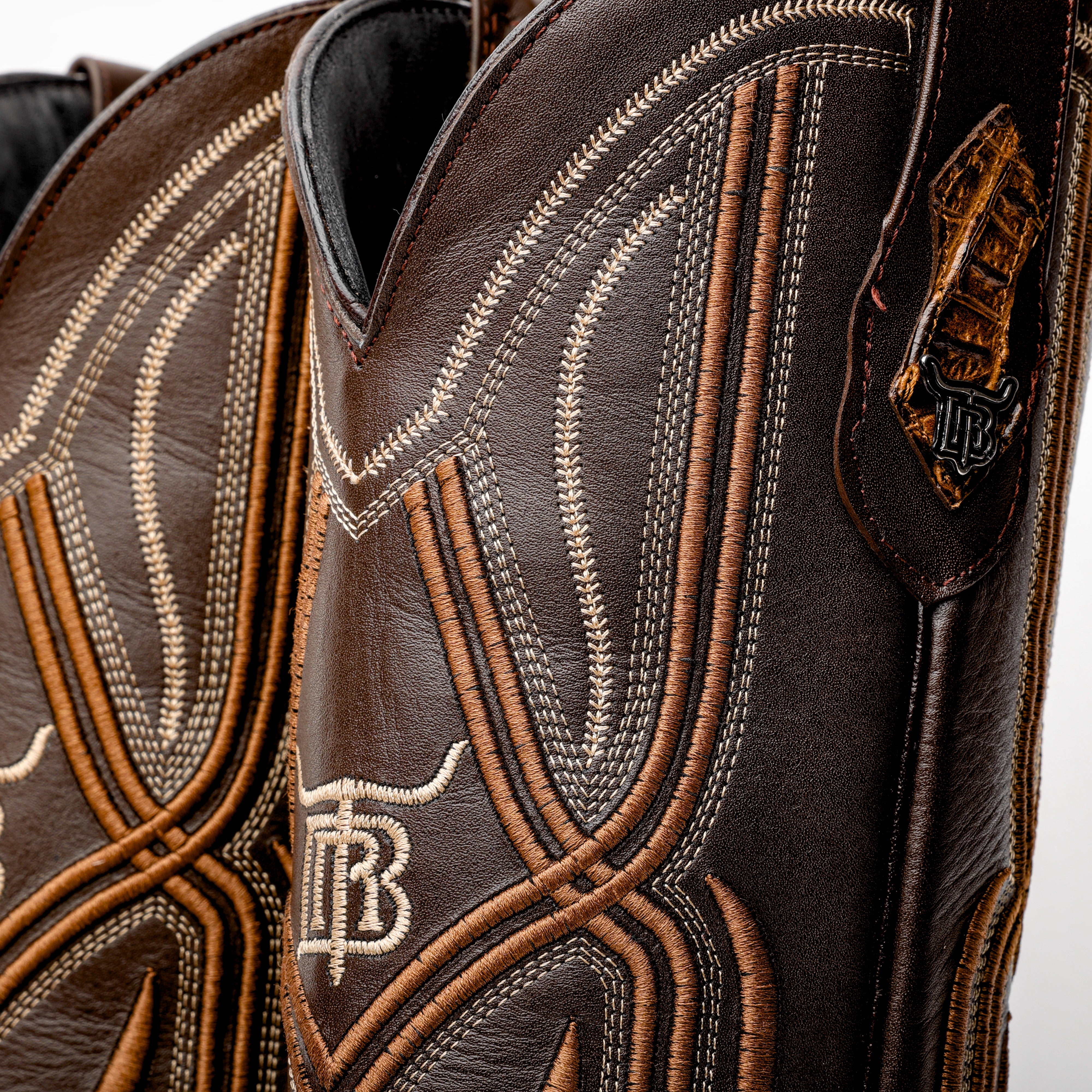 Honey Caiman Hornback Leather Boots - Square Toe