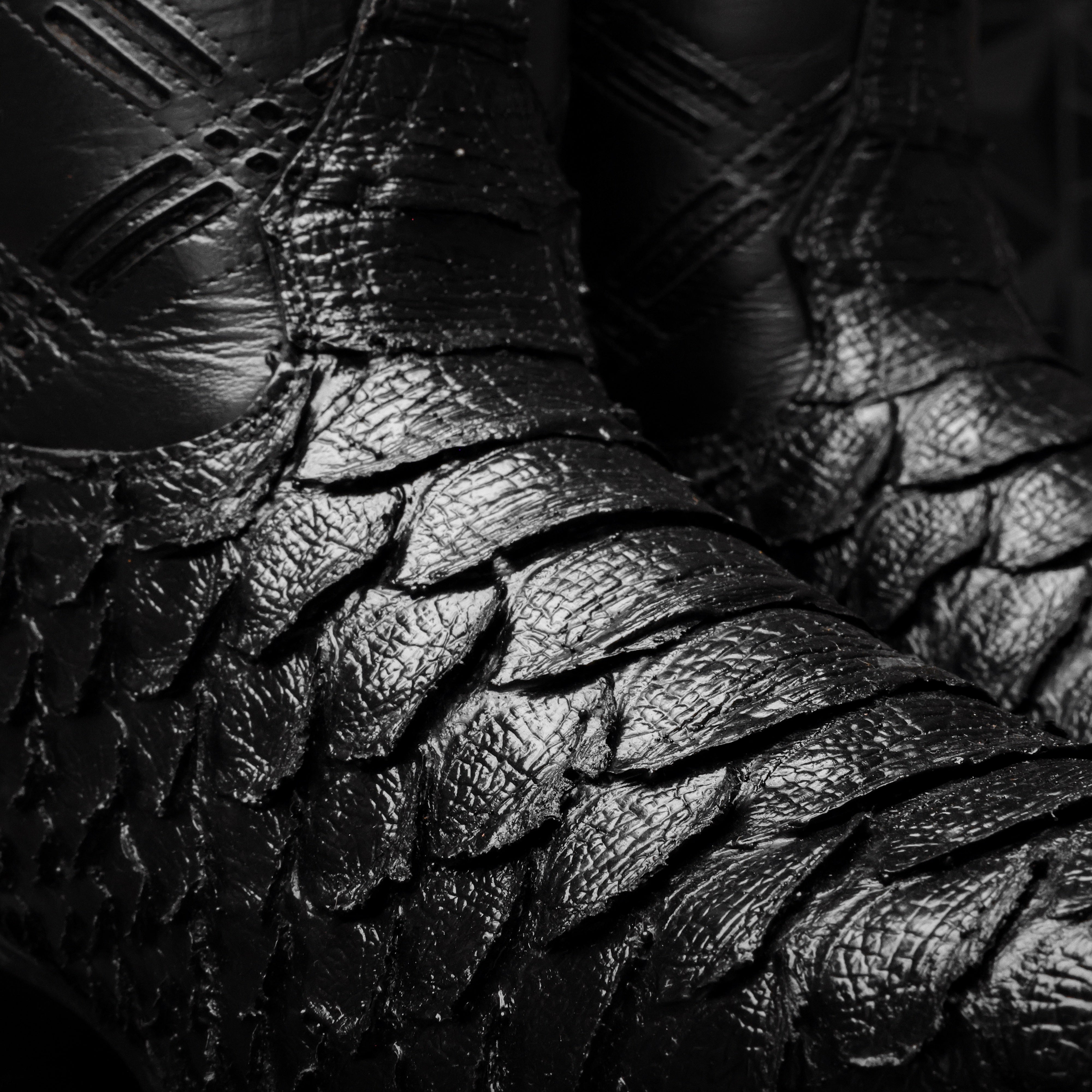 TOTAL BLACK Python Leather Boots - Square Toe