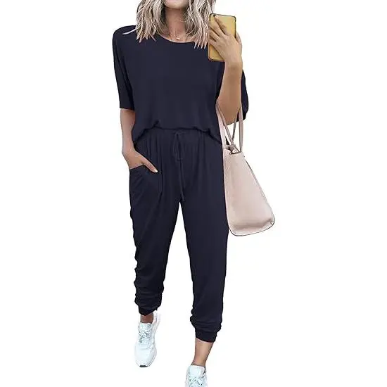 Women's 2-Piece Crew Neck Short Sleeve Tracksuit Jogger Set