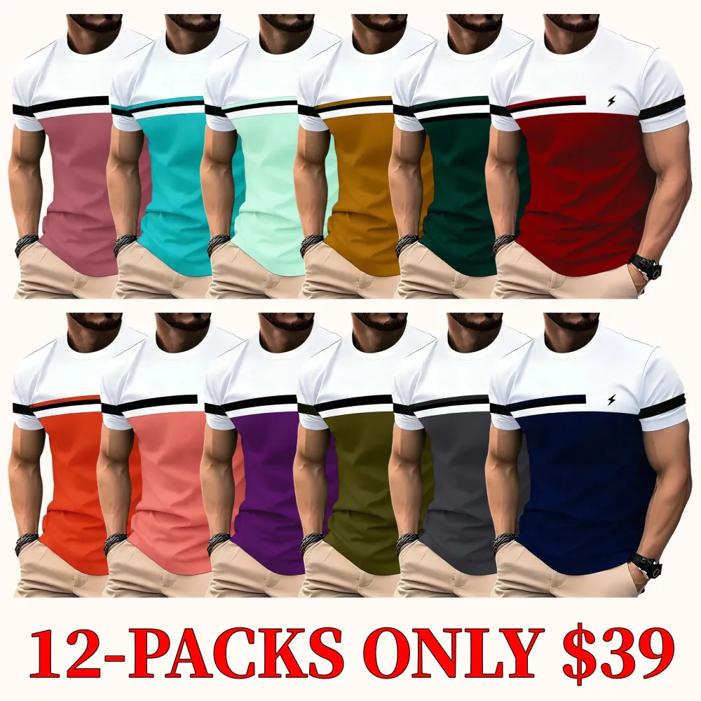 New autumn/winter collection men's color-block patchwork business casual long-sleeved T-shirt top with print