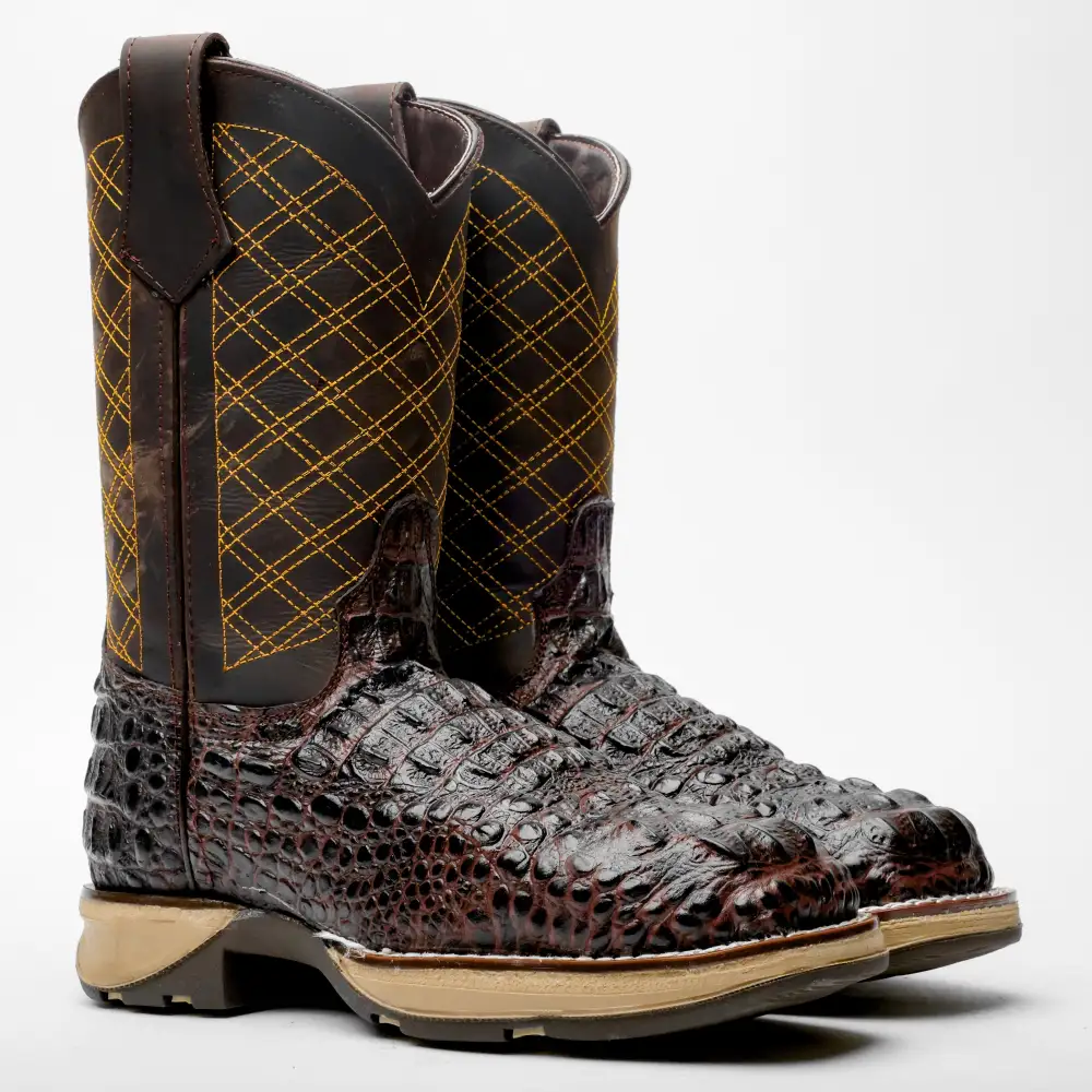 Brown Caiman Neck Leather Boots With 3D Lightweight Sole - Composite Toe