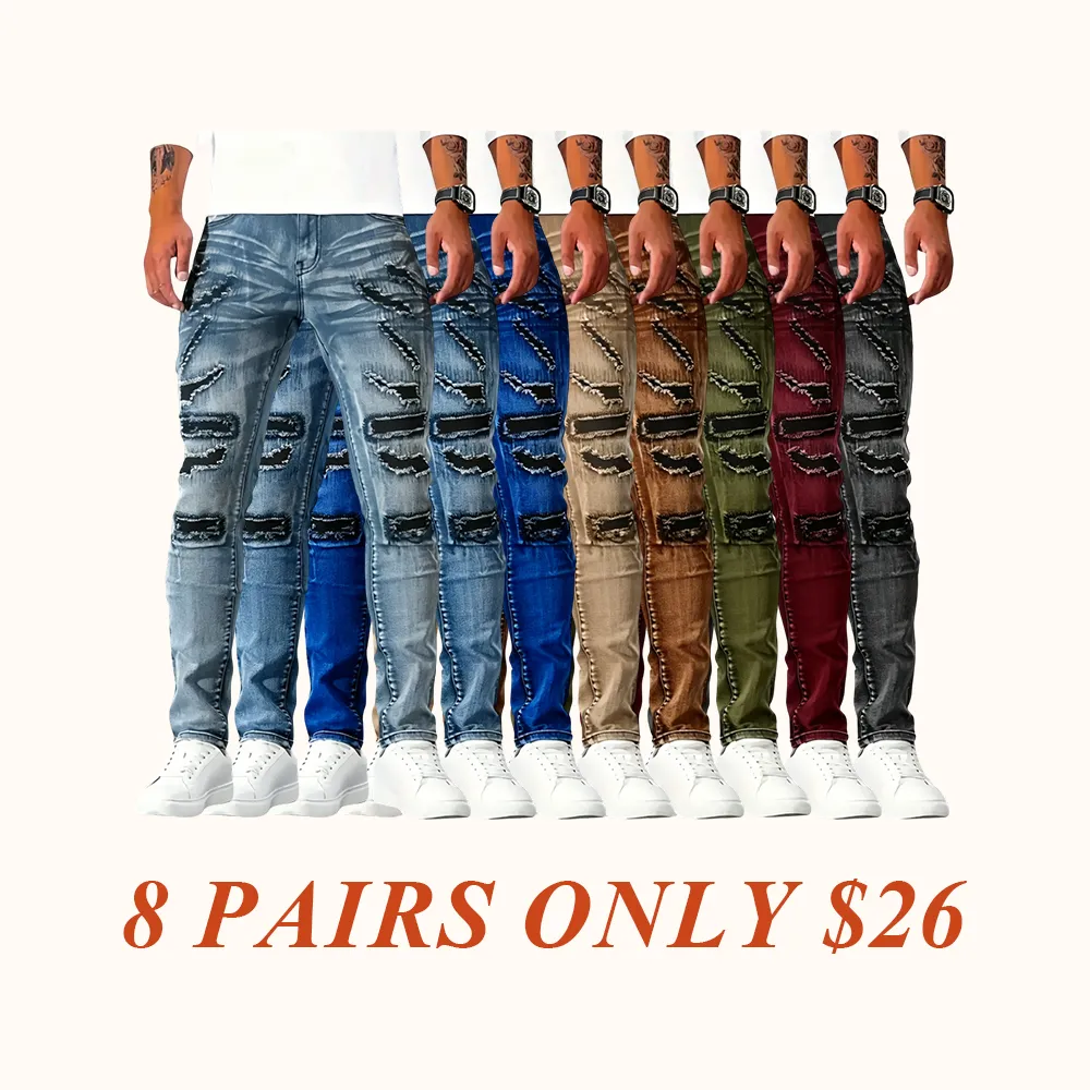 Skinny Fit Denim Jeans Distressed Ripped Patchwork Design Edgy Essential for Urban Street Style Outfits