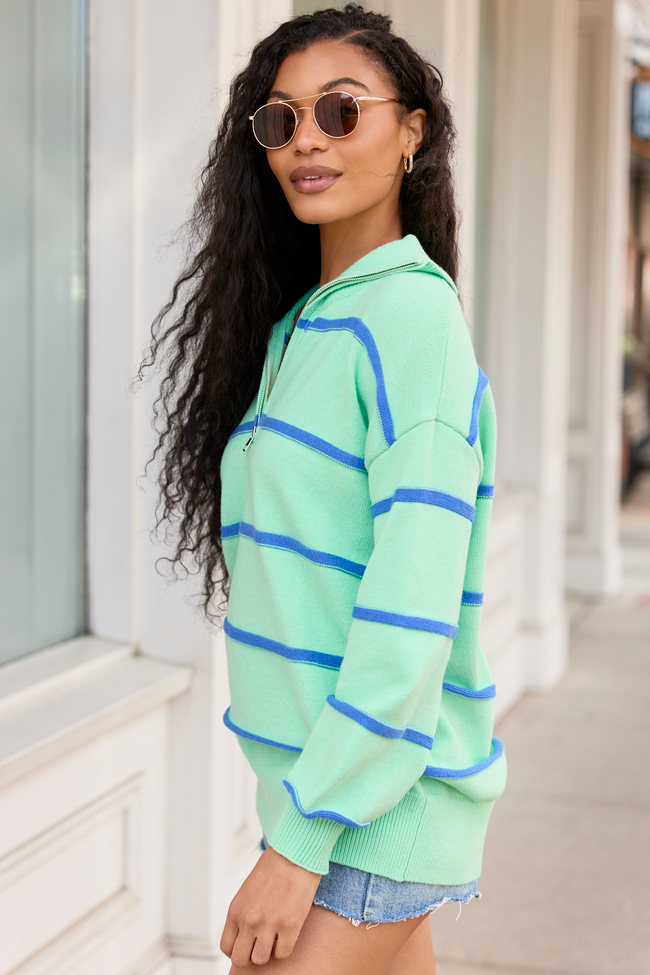 Sunday Stripe Club Green And Blue Quarter Zip