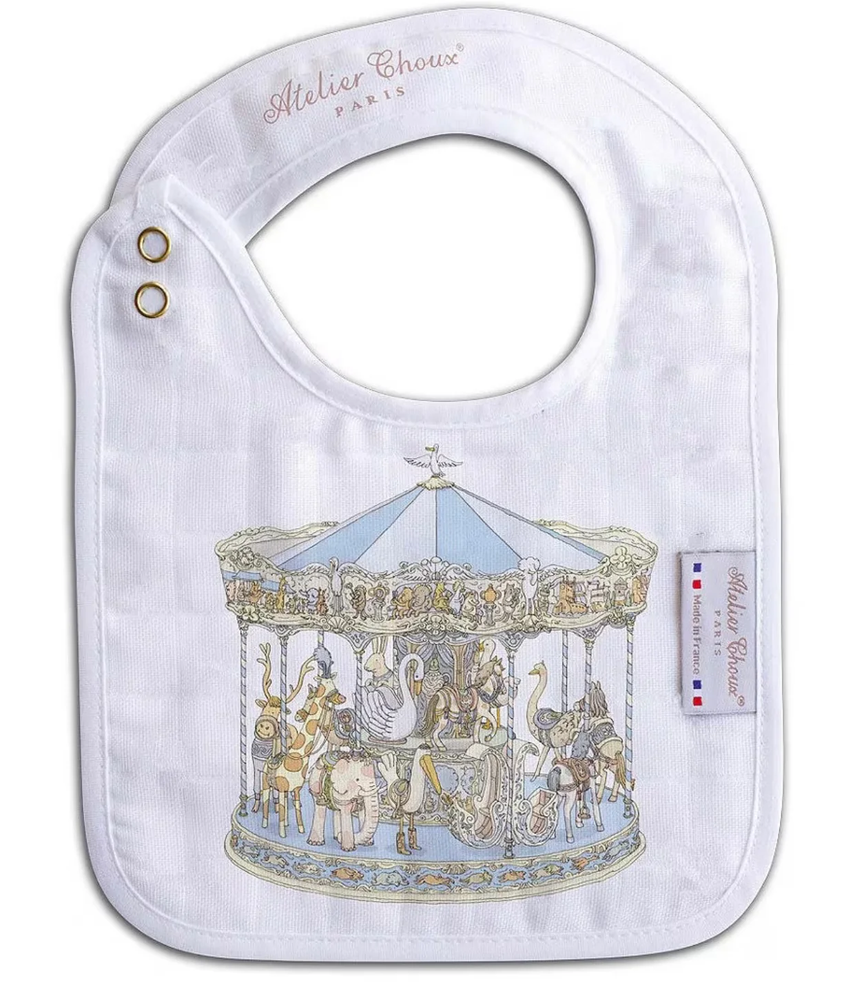 Blue Carousel Organic Cotton Swaddle & Bib with Gift Box Set
