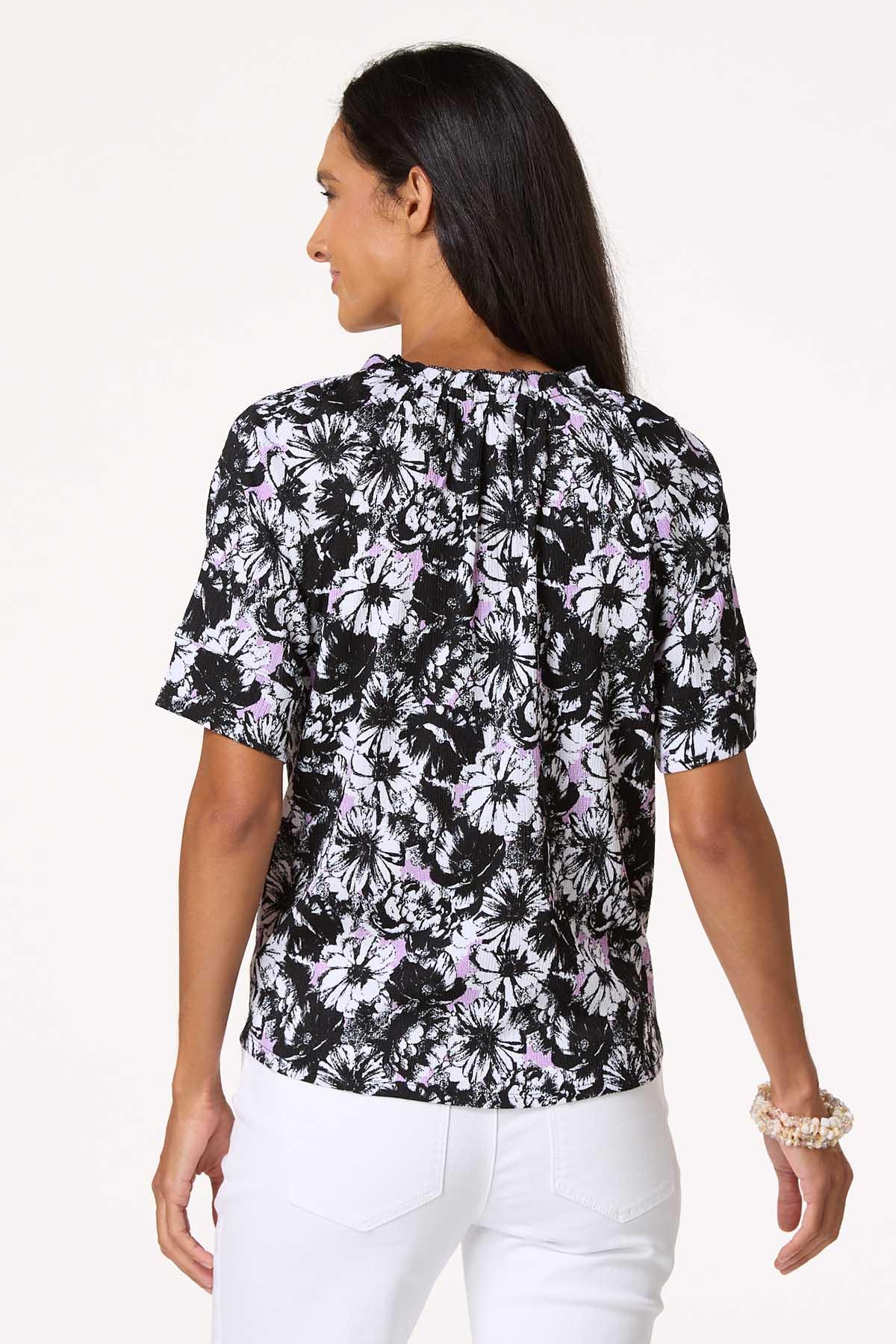 Ruffle Tie Neck Floral Top