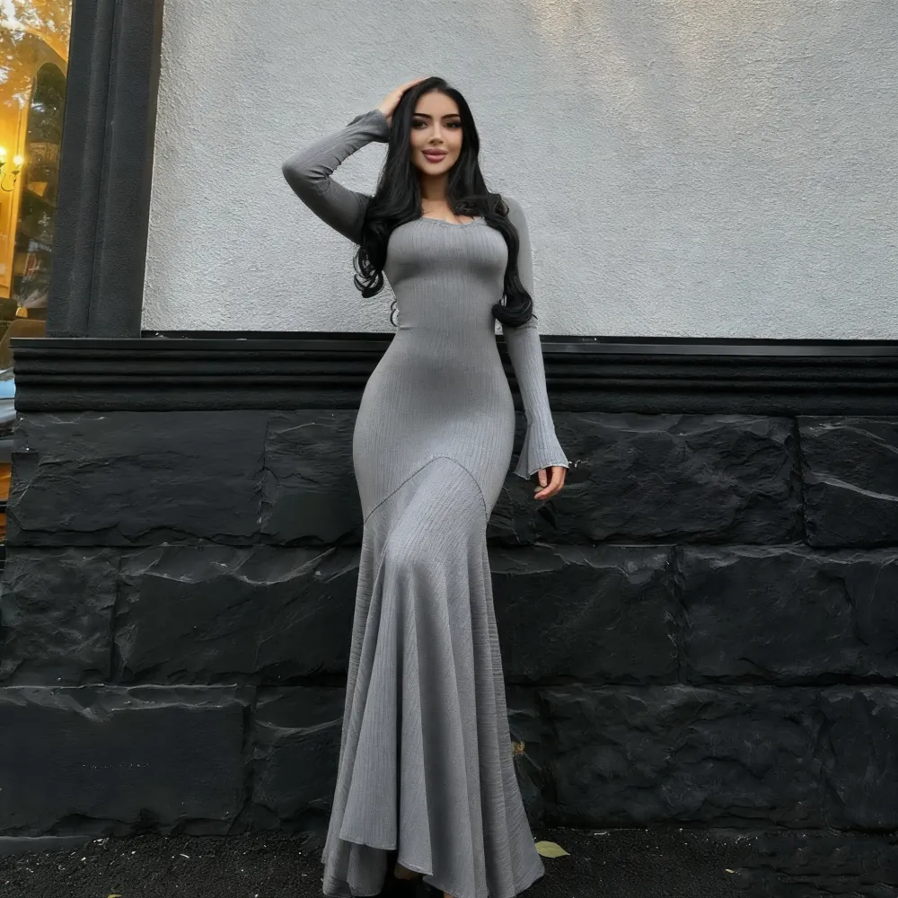 Women's Plain Lace Up Flounce Sleeve Dress