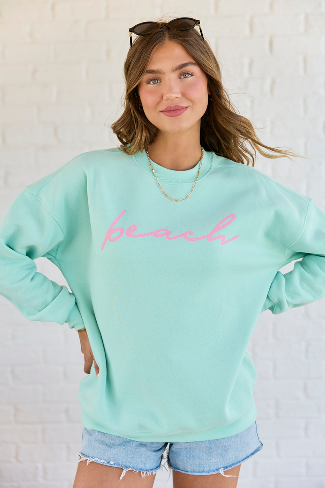 Beach Script Mint Graphic Sweatshirt