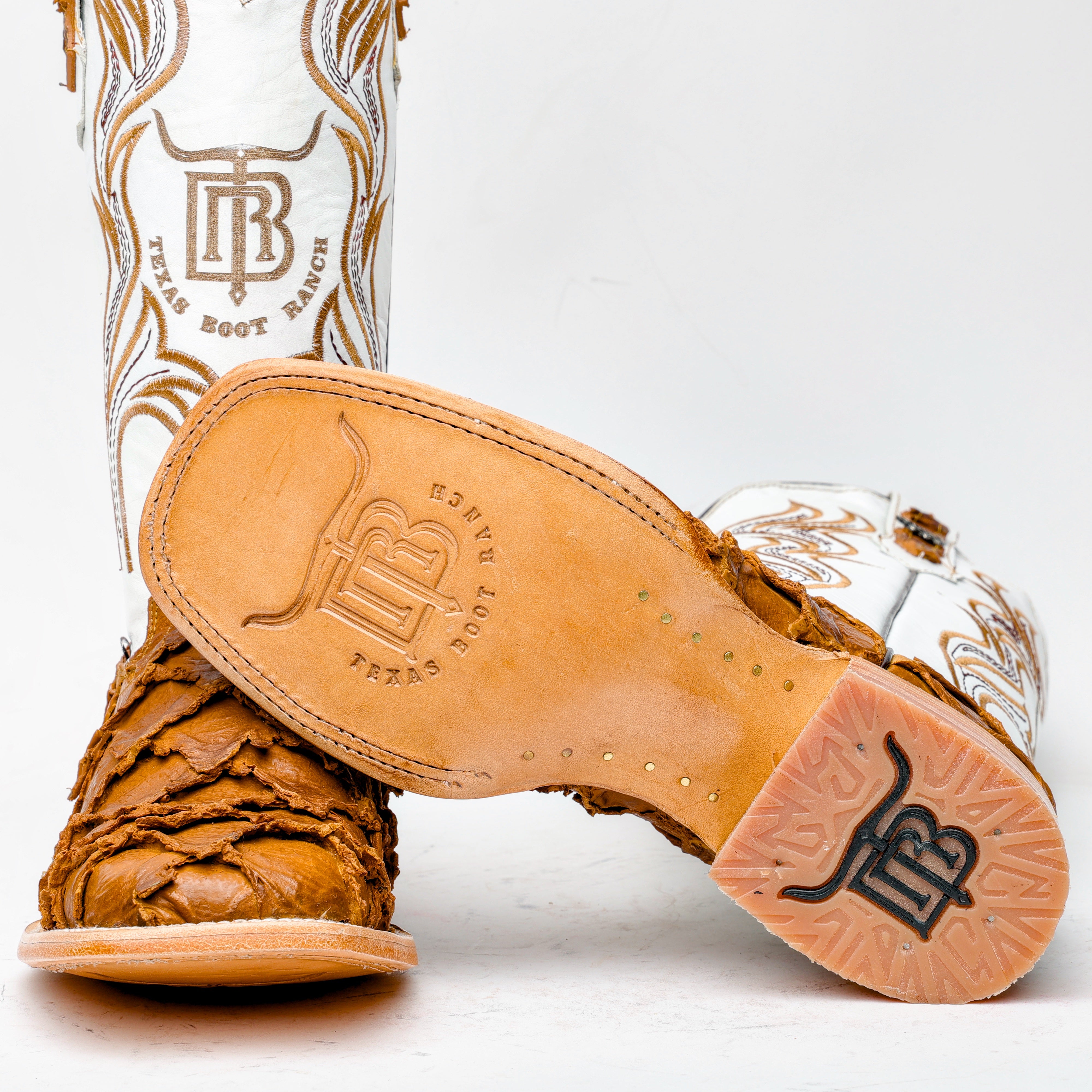 Matte Tan Jumbo Pirarucu Leather Boots - Square Toe