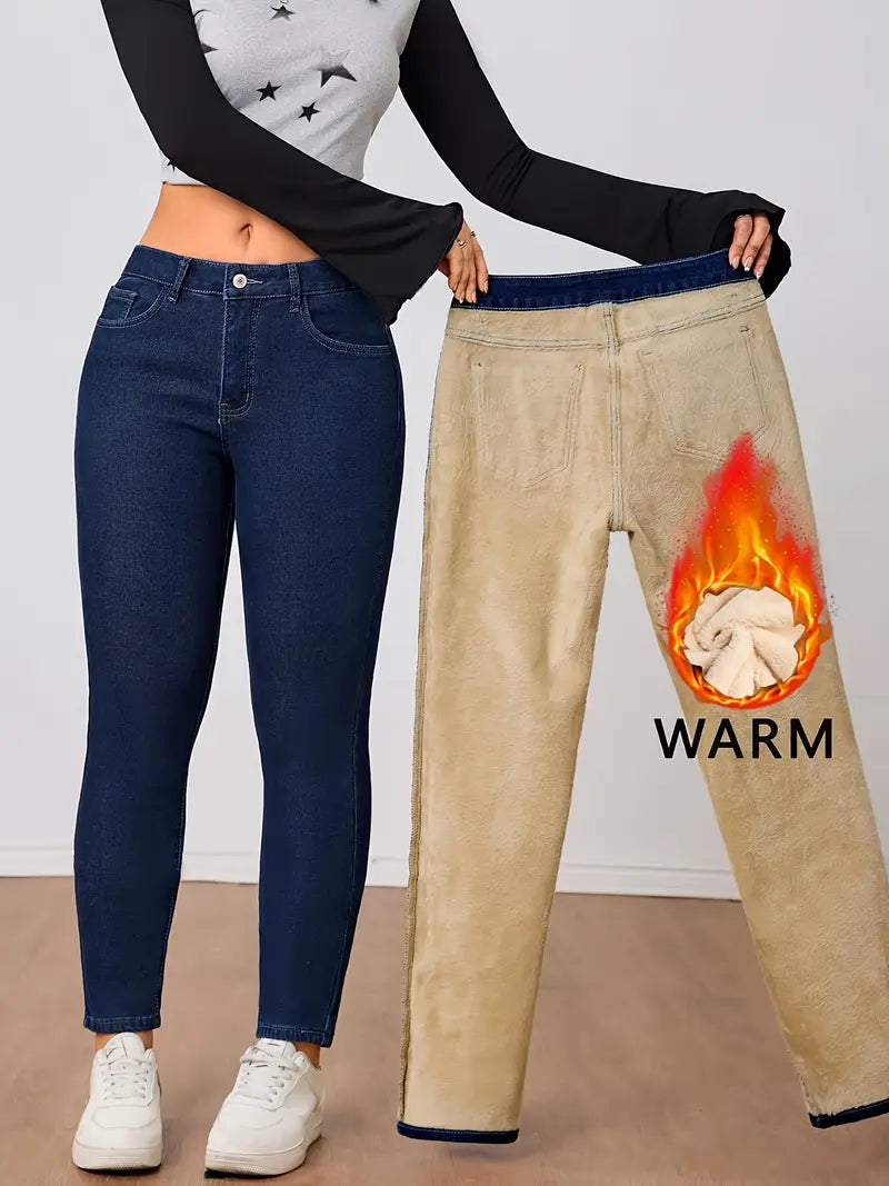 Fleece-Lined High-Waist Skinny Jeans – Warmth & Flattering Fit