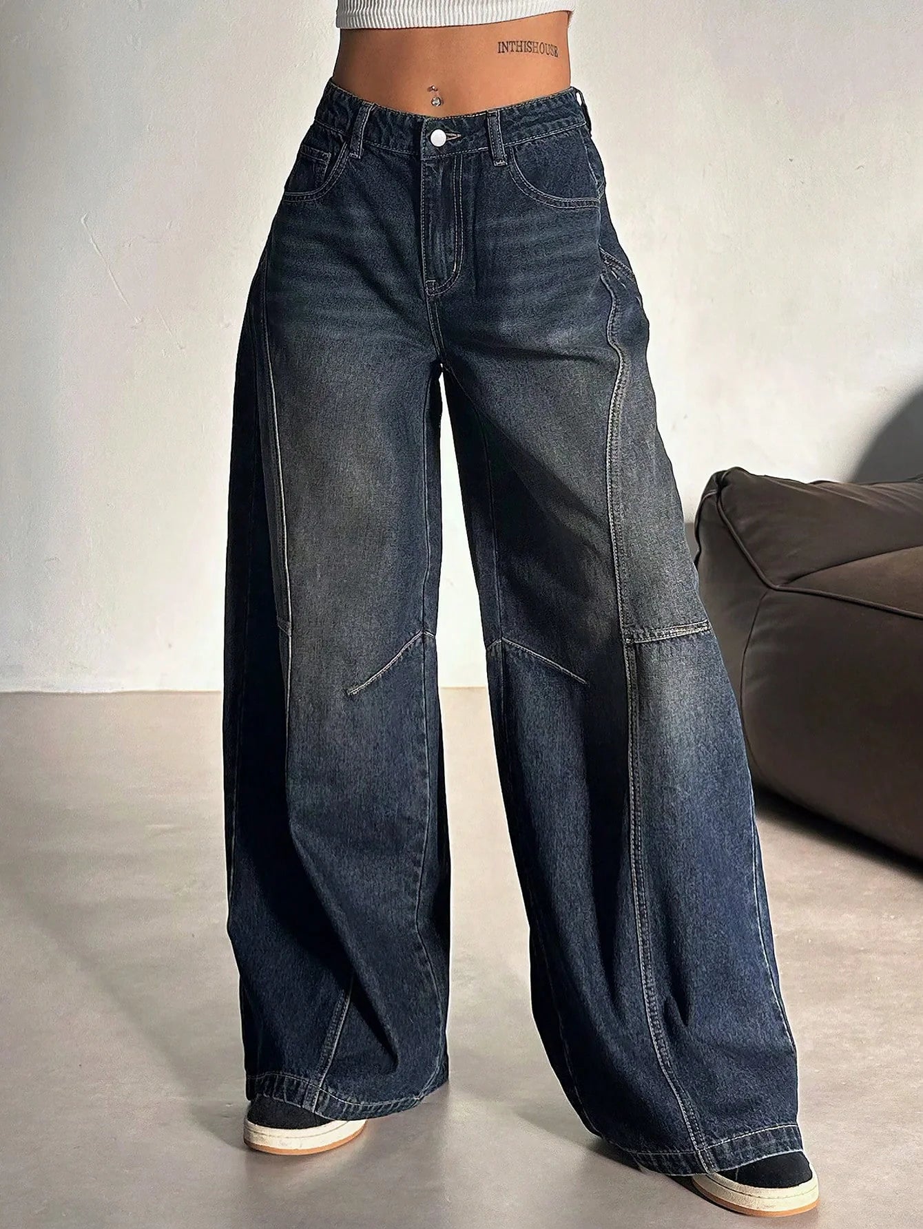 Bold Streak Pannel Wide Leg Jeans