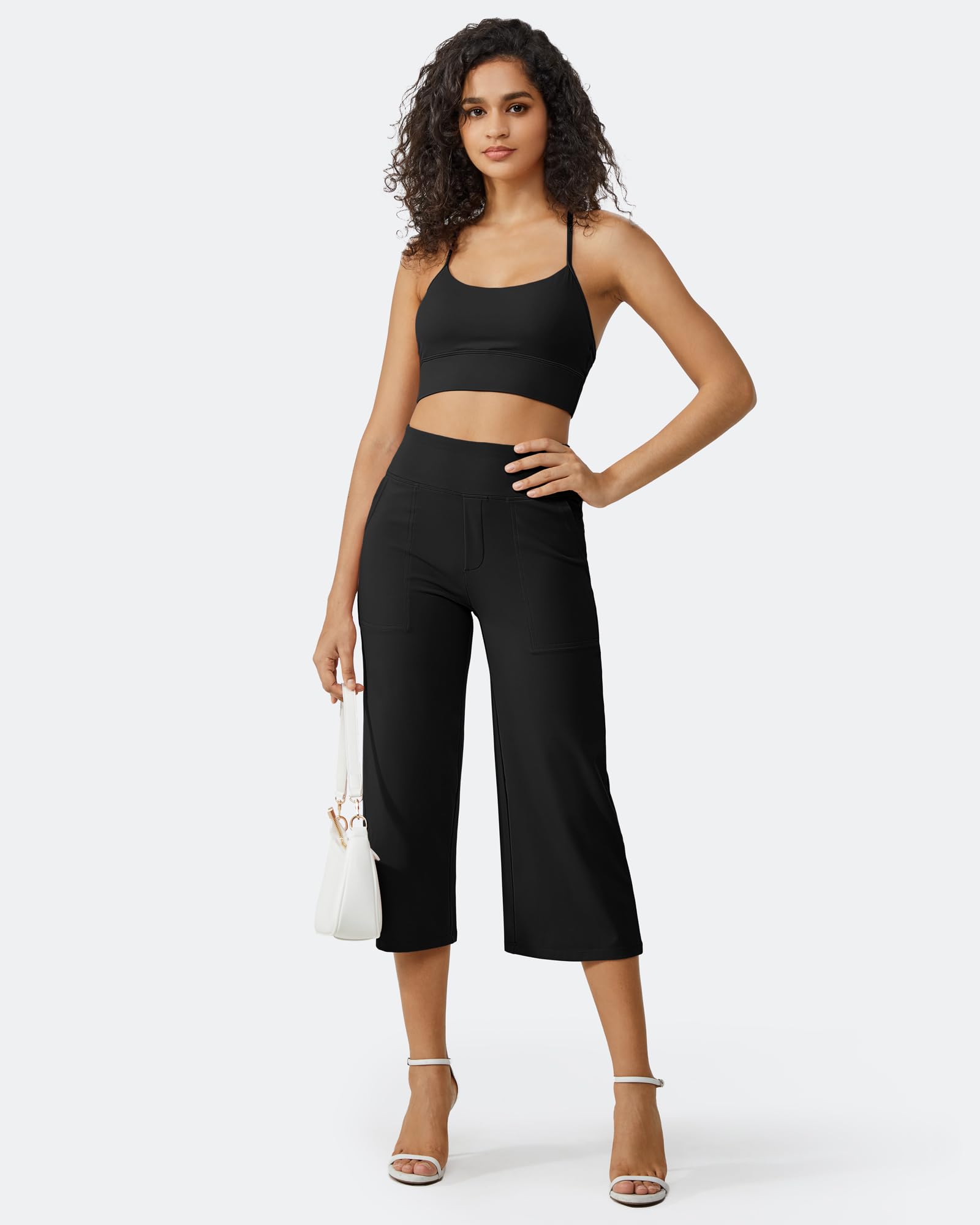 Mother's Day Sale💕Capri Pants for Women Wide Leg Yoga Dress Cropped Pants