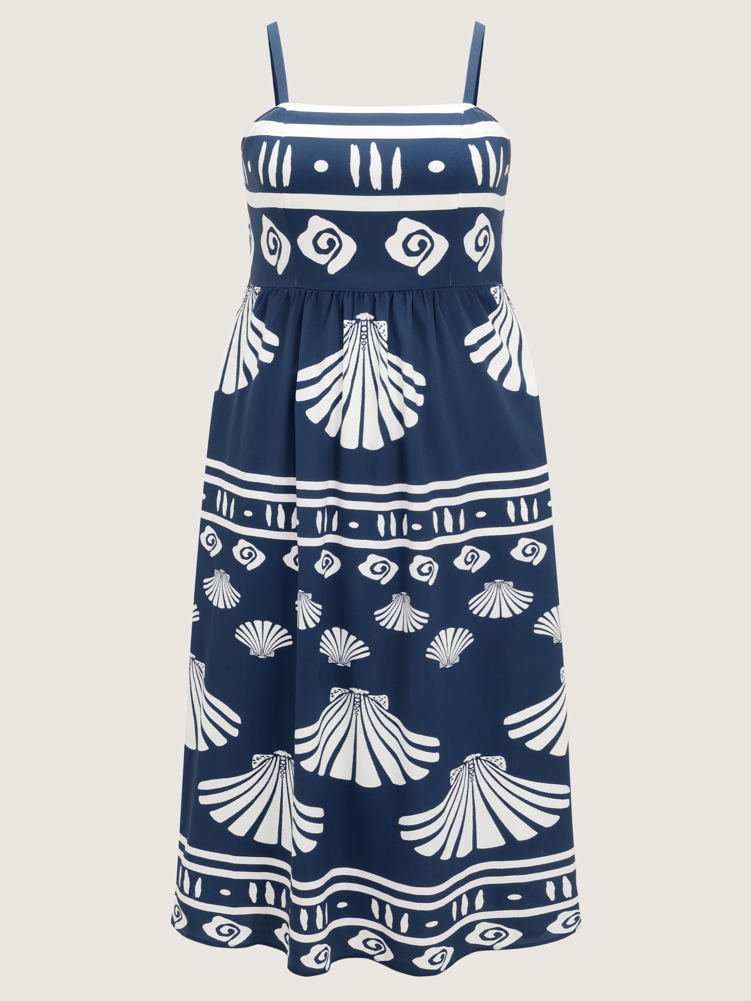 Seashell Print Wide Strap Flowy Maxi Dress