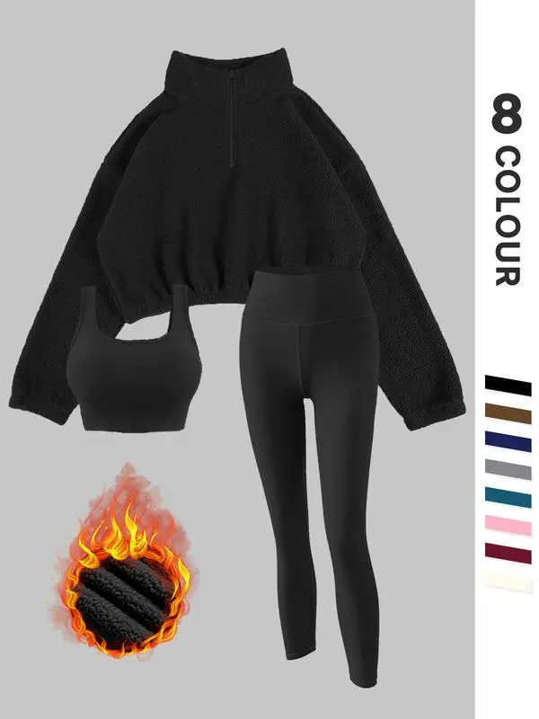 Women's Solid Thermal Lined 3-Piece Tracksuit Set