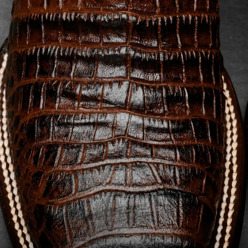 Chocolate Brown Caiman Belly Leather Boots - Square Toe
