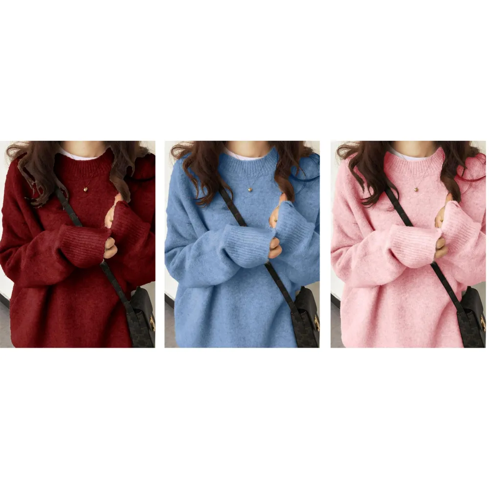 Women's Solid Drop Shoulder Long Sleeve Sweater Pullover