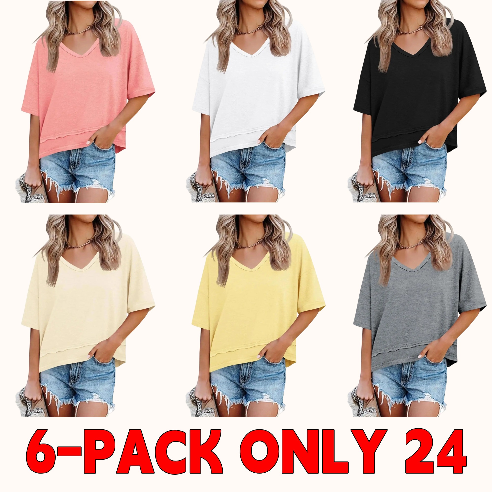 Women's Summer V-Neck T-Shirt — Casual Short-Sleeve Flowy Top | Cute, Loose-Fit Basic Tee