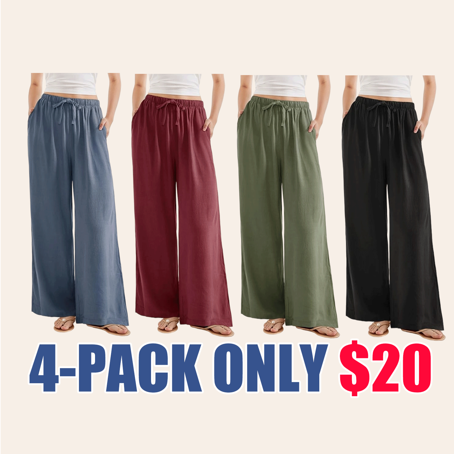 Women’s Wide Leg Linen Palazzo Pants – High Waist Lounge Pants with Pockets