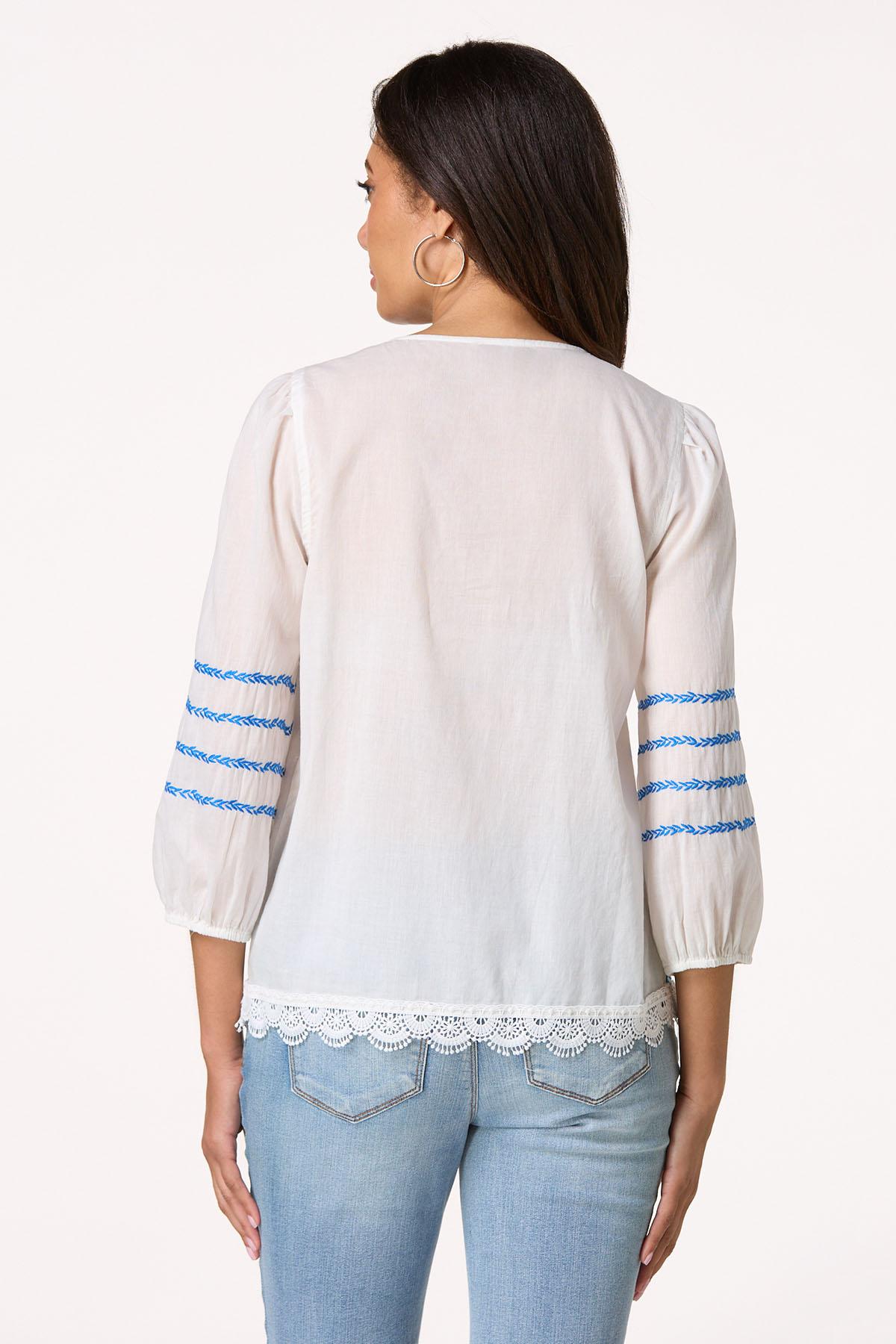 Vine Embroidered Lace Trim Top