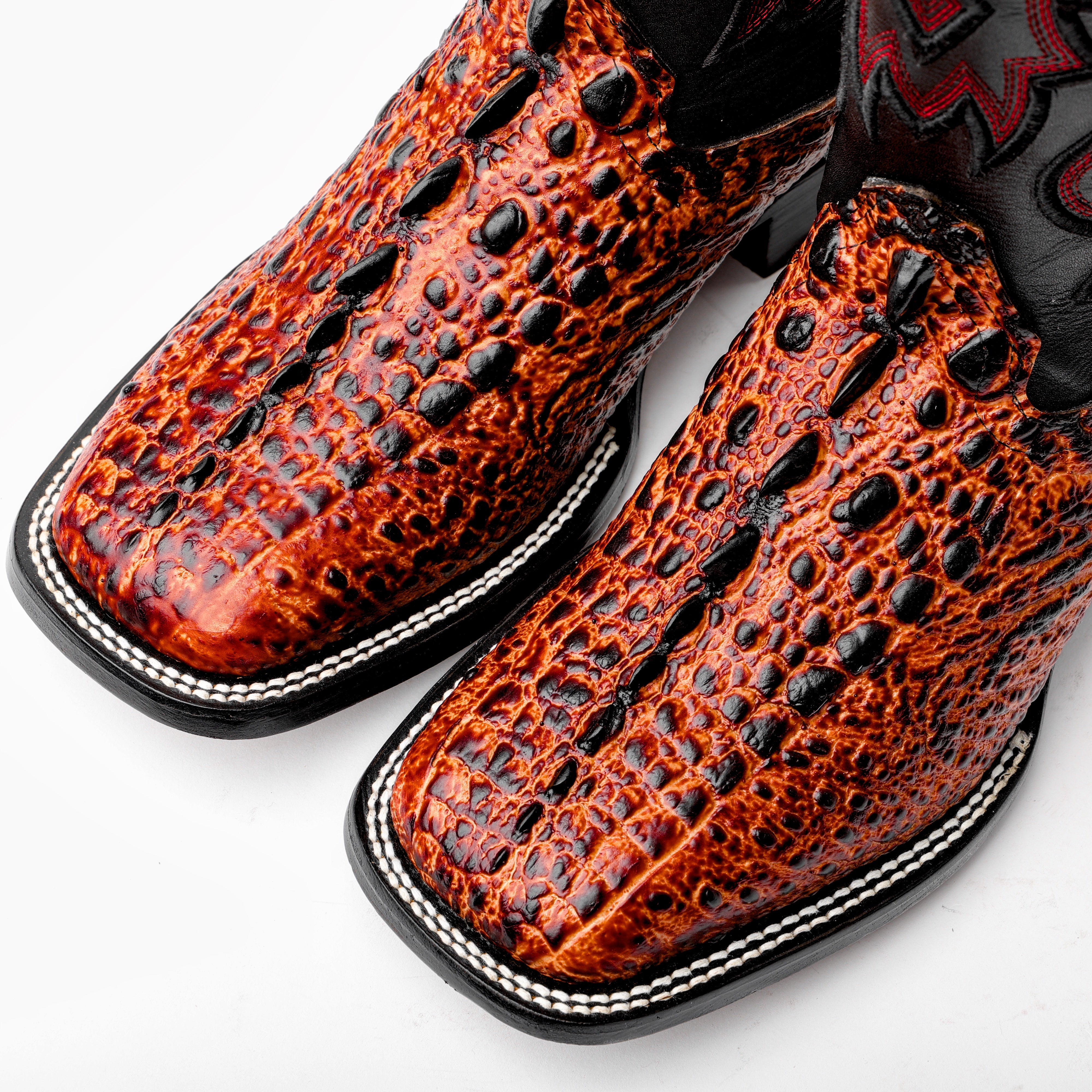 Cognac Snapping Turtle Leather Boots - Square Toe