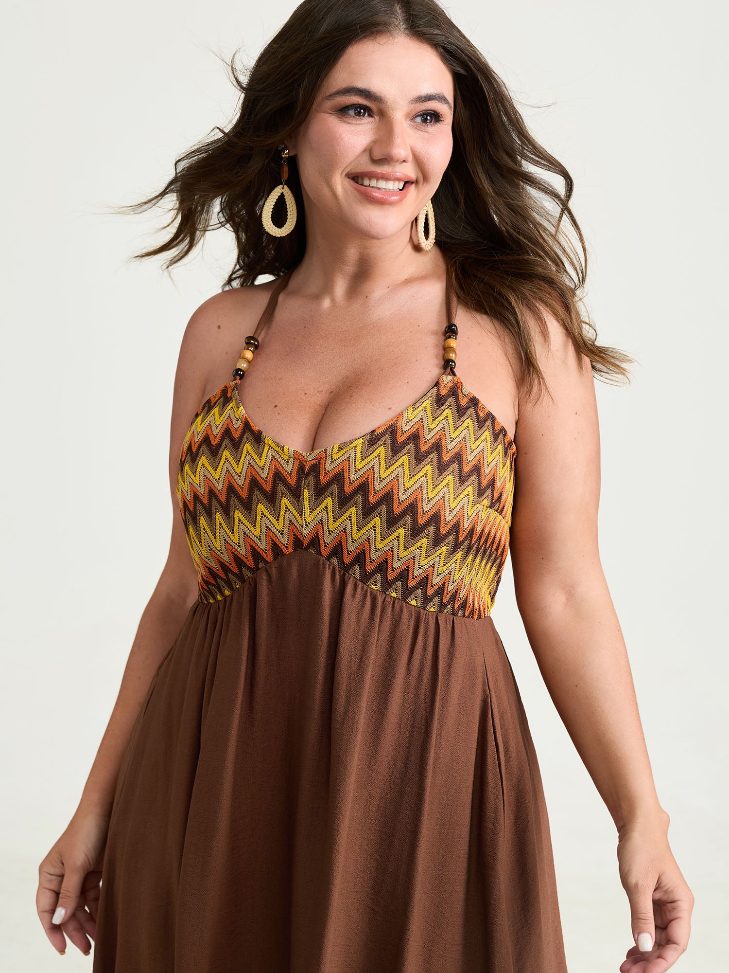 Wavy Stripes Color Contrast Midi Cami Dress