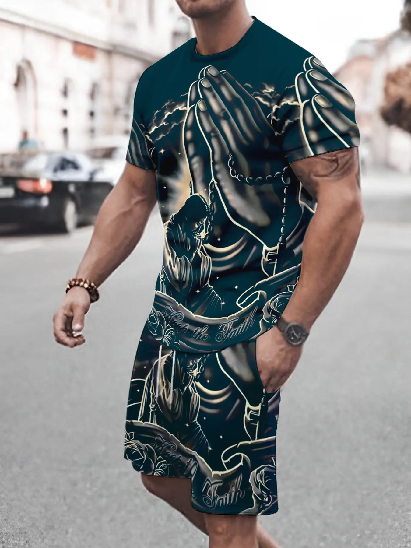 Men's 2-Piece Street Style 3D Print Short Sleeve T-Shirt and Shorts Set