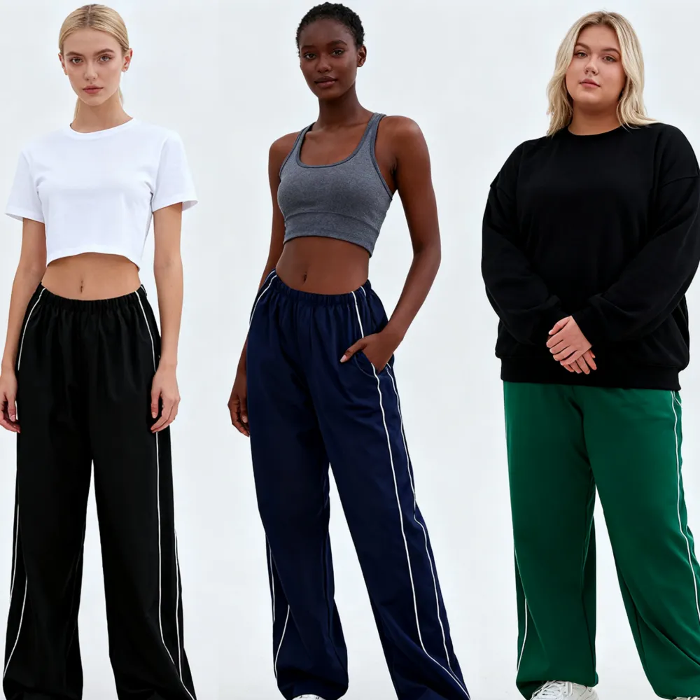 Women's Parachute Wideleg Baggy Pants Elastic Waist Casual Track Trousers