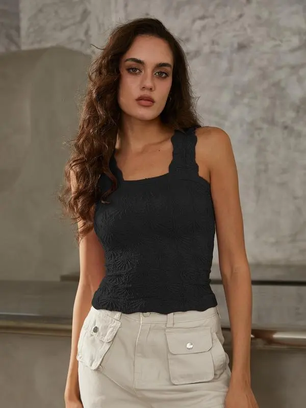 Women's Solid Color Jacquard Square Neck Sports Vest——Sleek, stylish, and sporty(Just $3 Each!)