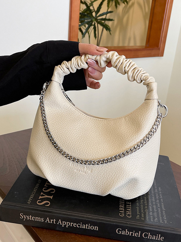 Chains Pleated Solid Color Zipper Handbags Crossbody Bags