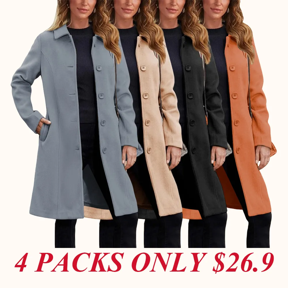Women's Faux Wool Peacoat Single Breasted Notched Collar Trench Coat