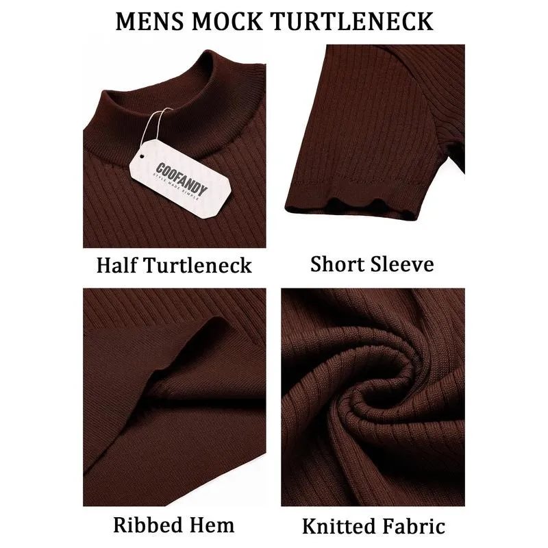 Men's Mock Turtleneck Sweater Short Sleeve Casual Basic Tops Ribbed Knit Pullover Solid Tee(100%Polyester)