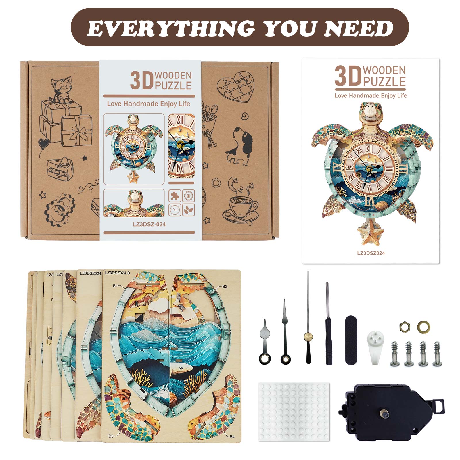 Sea turtles– DIY Wooden Clock, 3D Puzzle Craft Kit