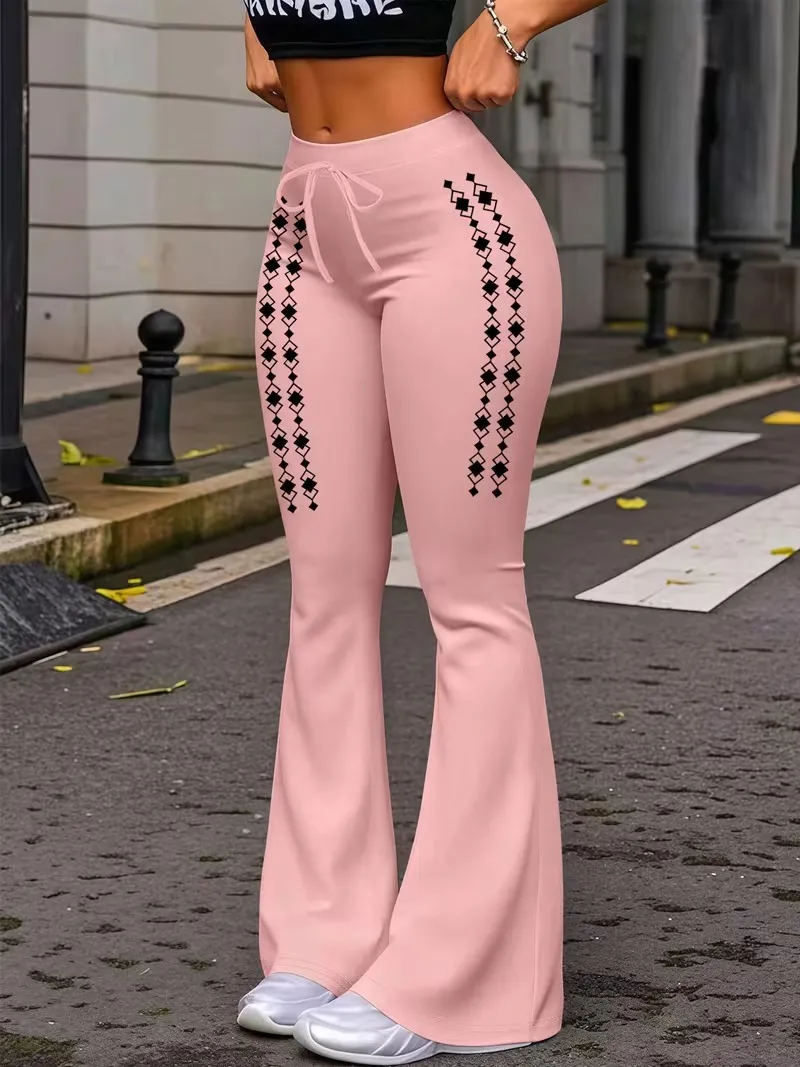 Women's Casual Fashion Long Pants, Unique Print, Drawstring Waist, Milk Silk Yoga Pants