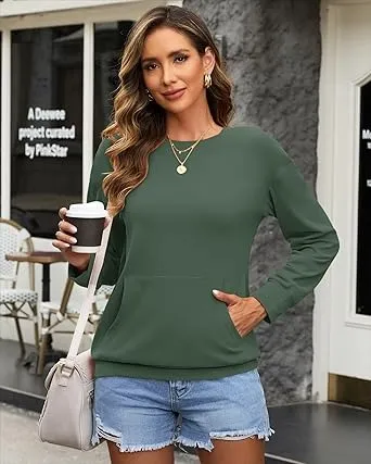 Women's Crewneck Hoodless Sweatshirt Hoodless Sweatshirt with Kangaroo Pocket Fleece Long Sleeve