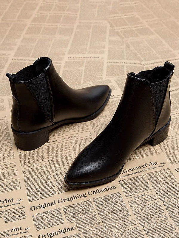 Elasticity Pointed-Toe Solid Color Split-Joint Chelsea Boots Boots