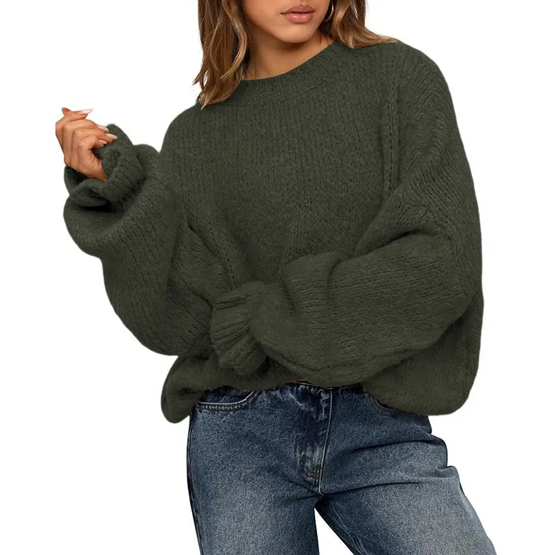Women's Oversized Sweater Crewneck Long Sleeve Fuzzy Knit Chunky Pullover Sweaters