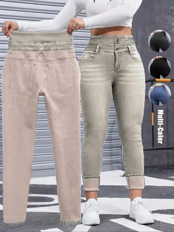 🔥6-PACK ONLY $24🔥Women's High Elasticity Fleece Lined Thick Denim Jeans🔥Final Day Clearance!🛒