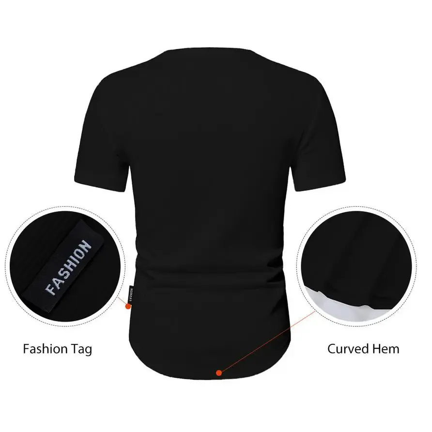 Men's solid color slim-fit Henley neck T-shirt